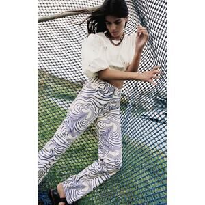 ZARA -High Rise Straight Fit Swirl Print Jeans-size 0